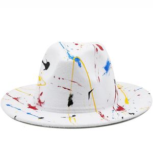 Mulheres de lã homens graffiti chapéu fedora para inverno outono elegante gangster gangster trilby sentiu homburgo igreja chapéu de jazz 55-58cm 240322