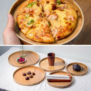 Round Wooden Serving Tray Wood Plate Tea Food Dishe Drink Platter Food Server Plate Dinner Beef Steak Fruit Snack Dessert Tray