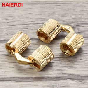 Naierdi 8-18mm de barril de cobre dobradiças escondidas Hinges de porta de latão invisíveis para móveis Caixa de presente de hardware