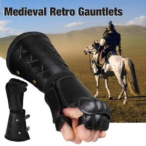 Ortaçağ Samuray Deri Zırh Bracer Uzun Eldivenler Erkek Cosplay Knight Gauntlet Bilek Bant Aksesuarları Vambraces kol manşet zırhı