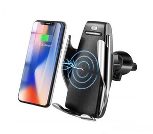 Telefonladdare S5 Automatisk klämma 10W QI Wireless Car Charger 360 graders rotation Vent Mount Holder för iPhone Android Universa9118970
