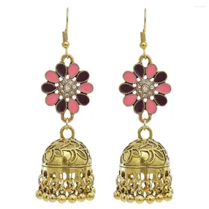 Kolczyki Dangle Golden Metal Jhumka Indie For Women Classic Drip Flower Big Bell wisiorek Long Turkish Tajlandia Afgańska biżuteria