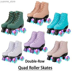 Inline Roller Skates Roller Skate Microfiber Leather PU Rubber Hardwearing 4 Wheels Flash Wheel Skates Shoes For Women Sliding Quad Training Shoes Y240410