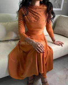 Festklänningar sjöjungfru orange chiffon långa ärmar prom kvinnliga klänningar special bankettklubb vestidos de fiesta kväll