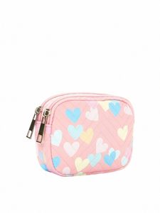 Flickor hjärtmönster PU Zipper Coin Purse Plånbok för barn L67B#