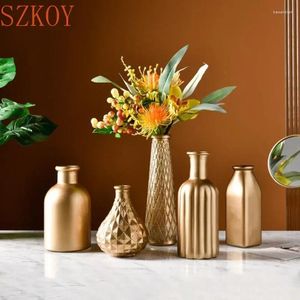 Vases Golden Glass Vase Home Decor Flower European Room Modern Wedding Decoration Hydroponic Plants Container Ornaments