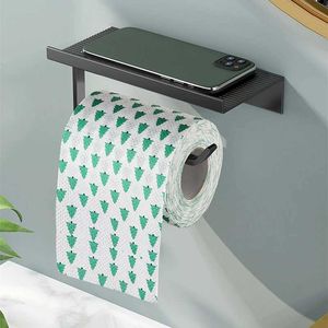 Toilet Paper Holders Aluminum Toilet Paper Holder Shelf With Tray Kitchen Wall Hanging Punch-Free Phone Paper Roll Holder Bathroom Accessories 240410