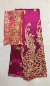 5Yards fuchsia african George lace fabric with gold sequins and 2yards french net lace set for clothes JG2826083037