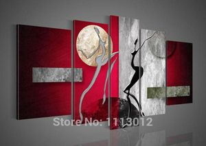Decorazione astratta moderna dipinta a mano Picclice olio Piccola per casa per il soggiorno arte della parete tela 5 pezzi da donna nuda balli5987565