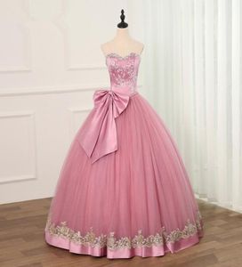 2019 Princess Pink Crystal Apliques vestido de bola Quinceanera vestidos lantejouno de léfil doce 16 Dresses Destante 15 anos Party formal dres2342463