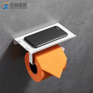 Toilet Roll Paper Holder Stand Wall Mounted Tissue Storage Hanger WC Phone Shelf Tray Rack White Aluminum Bathroom Accessories