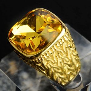 Rostfritt stål Mens Rings Gold Silver-Color Red Blue Rhinestone Simple Luxury for Many Boy Jewelry Creativity Present Partihandel 240322