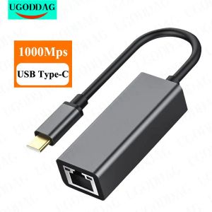 Hubs Tipo USB C Adattatore di schede di rete Ethernet Adattatore USB C maschio a RJ45 Convertitore per cavi di estensione cablata Internet per laptop MacBook Windows