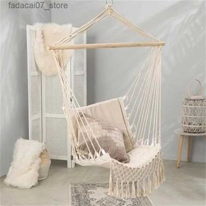 Hammocks Outdoor Nordic indoor hammock chair family garden swing tassel hammock furniture indoor dormitory chair with wooden stickQ