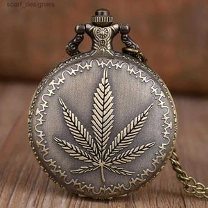 Pocket Watches Retro Pocket ES Vintage Maple Leaf Quartz Pocket ES Pendant Necklace Chain Fob Es For Mens Womens Y240410