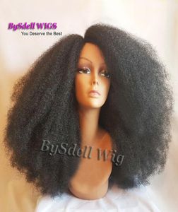 Skönhet afro krusiga kinky lockiga hår spetsar front peruk lång syntetisk värmebeständig afroamerikansk lockiga spetsar front peruker för svart 9367635
