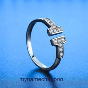 High End Designer Rings Tifancy Copper Silver Plated Opening Diamond Inlaid Double T Ring Womens Simple Creative Womens Living Ring Original 1: 1 Med Real Logo