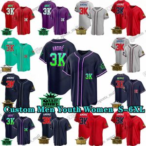 3K 13 Ronald Acuna JR Baseball Jersey Bright Colors Red Blue ljusgrön svart med lappar sömnad Jersey S-6xl