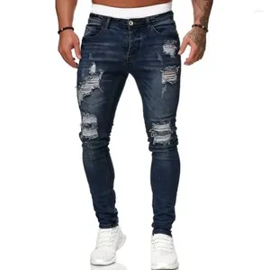 Jeans masculinos Slim Slim Fit calças rasgou orifícios com design de pés pequenos para roupas elegantes