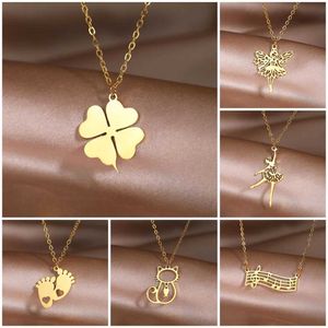 Pendant Necklaces Stainless Steel Necklaces Clover Ballet Anime Cartoon Pendant Everyday Wear Choker Kids Necklace For Women Jewelry Girls Gifts 240410