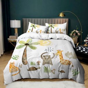 Animal Duvet Cover Set Queen Cute African Animal Print Twin Bedding Set Microfiber Colorful Jungle Animals Zoo Party Quilt Cover
