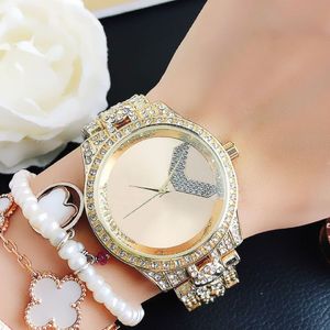 Brand Watch Women Girl Big Letters Crystal Metal Steel Band Quartz Wrist Watches M103275A