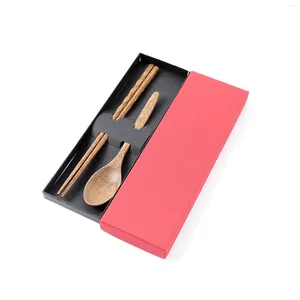 Chopsticks Portable Wooden Spoon Set With Box And Classic For School Or Work Lunch Business Trip Travelling