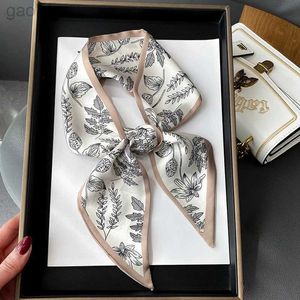 Scarves Fashion Print Hair Ribbon Scarf Women Neck Tie Bag Scarfs Satin Silk Skinny Headscarves Ladies Foulard Floral Bands 2022 New 240410