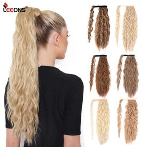 Syntetyczne peruki Ombre Brown Blonde Długie kukurydza Faluje Ponytail Hair Pieka wokół Clipon Pony Tail Clip In7806962