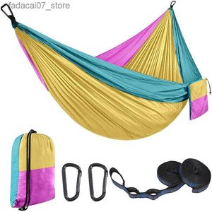 Hängematten 1-2 Personen Farbe Matching Tragbarer Campinganhänger im Freien mit Nylon-Hängematten-Stoff-Hängematten-Hängematten 270 * 140cmq1