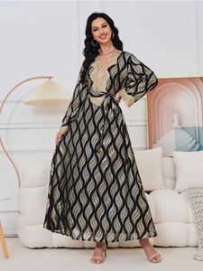 Abbigliamento etnico Eid abito da festa musulmana per donne Jalabiya Abaya Ramadan Long Dresses Abayas Woman Lace-Up Kimono Robe Caftan Vestidos 2024