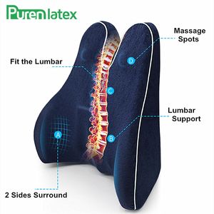 PurenLatex Memória espuma cintura lombar suporta coluna de travesseiro Coccyx Protect Orthopedic Seat office Sofá Cadeira traseira Almofada