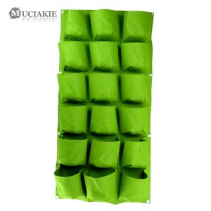 MUCIAKIE Vertical Wall Mounted Grow Bags 18 Pockets with Round Bottom Green Black Gray Home Balcony Office Planting Bags