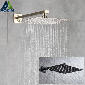 Rozin Brushed Golden Rainfall Shower Head Bathroom 8/10/12" Ultrathin Style Top Shower Head with Wall Mounted Shower Arm