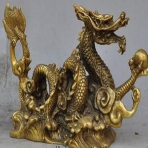 8 Fengshui cinese Lucky Brass Wealth Success zodiac Dragon Beads Show Statue195x