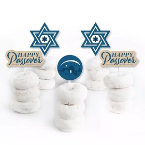 Happy Passover Dessert Cupcake Toppers Pesach Jewish Holiday Party Clear Treat Picks -set of 24