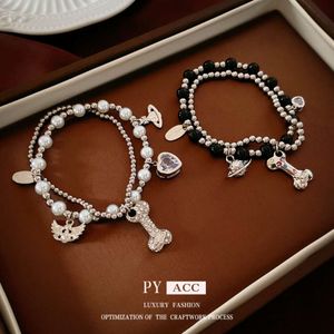 البارد على الطراز البارد Zircon Heart Heart Bone Niche Design Sense ، سوار عصري ، سوار مزاجه الحلو والبارد ، حار