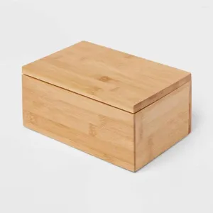 Aufbewahrungsboxen Holz Makeup Organizer mit Spiegel und geteiltem Tablett Waschtisch Pinsel Essentials natürliches Holz 9 