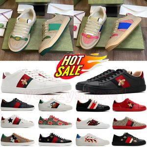 Дизайнерские скрининг G G Men Женская модная платформа повседневная обувь Bee Ace Sneakers Snake Tiger Ace Bee Вышитые полосы кожа