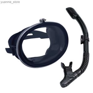 Dykmasker Uppblåsbar dykning Face Mask Goggles Anti Fog Diving Swimming Breathing Tube Set Y240410