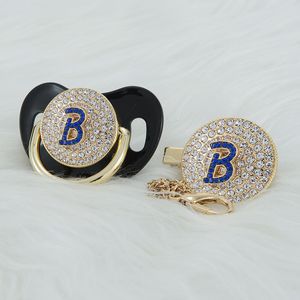 Miyocar Black 3D Initialer Bling Blue Letter B Bling Pacifier och Pacifier Clip BPA gratis dummy bling unik gåva till baby