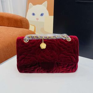 CC Bags Marca de luxo ombro ombro feminino Veludo Camellia clássica de tira dupla de metal dourado Matelasse Chain Pochette Velor Burse