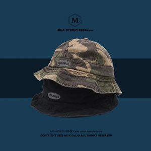 Coy Miia High Street Style Camouflage Letter Fisherman Hat e Women Women Lavar Old Sense Pot Sun Hat240410