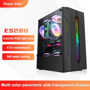 Towers Güç Tren ES280 Masaüstü Bilgisayar Kılıfı RGB Renkli Işık Bar ATX Anakart Rekabetçi Oyun Şasi 240 Watercooler