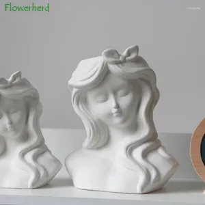 花瓶エレガントなセラミック花瓶波状のヘアガールクリエイティブリビングルームフラワーホームデコレーションビスクデスクトップ