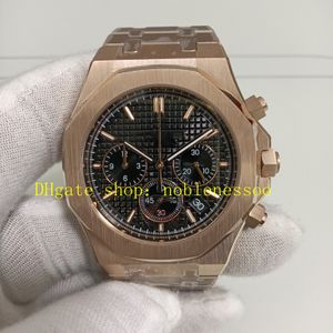 Real Photo Mens Chronograph Watch Men's 42mm Black Dial 26320OR 18K Rose Gold Everose Bracelet Quartz Movement Chrono Sport Wristwatches Watches