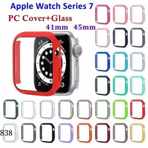 360 Full Cover PC Cases Tempered Glass Anti-Scratch Film Screen Protector For Apple Watch Series 7 Watch7 iWatch7 41mm 45mm With Retail Package 838DD