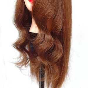 Training Head Hairdressing Practice Training Mannequin Doll Head With Stand 65CM 100% High Temperature Fiber Brown Black Hair