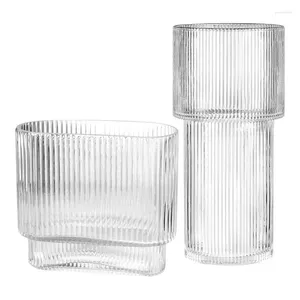 Vases Modern Vase Transparent Ribbed Glass Durable Nordic Style Flowering Pot Dining Table Bookshelf Fluted Tabletop Decor