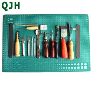 Leather Craft Tools Kit Hand Sewing Stitching Punch Carving Work Saddle Groover Set Accessories DIY Leather Tool PVC Cutting mat